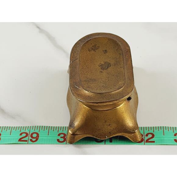 Rare Gold Brass Mini Trinket Coffin Chest Stamp Box 3 1/4" Home Art Decor Vtg - Picture 14 of 14